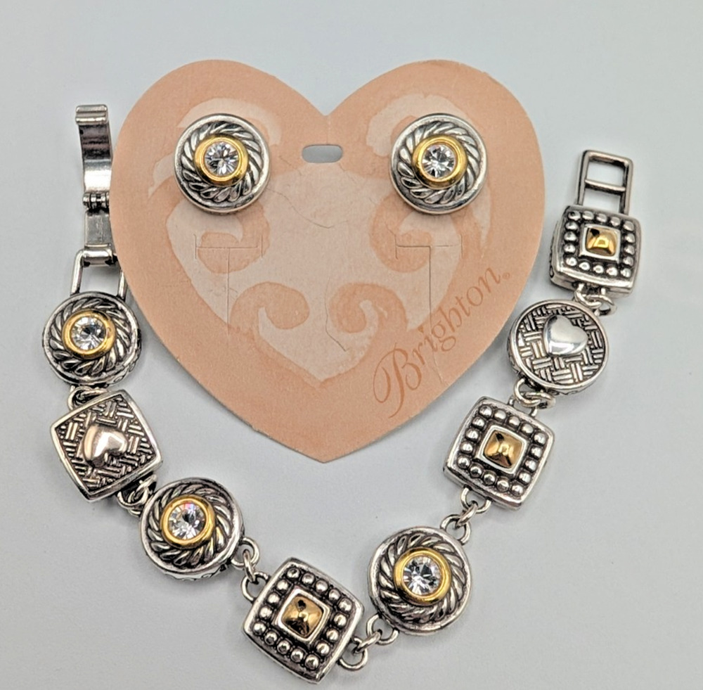 Brighton Heiress NWT Earrings w/ Bracelet SET Two tone gold silver crystal